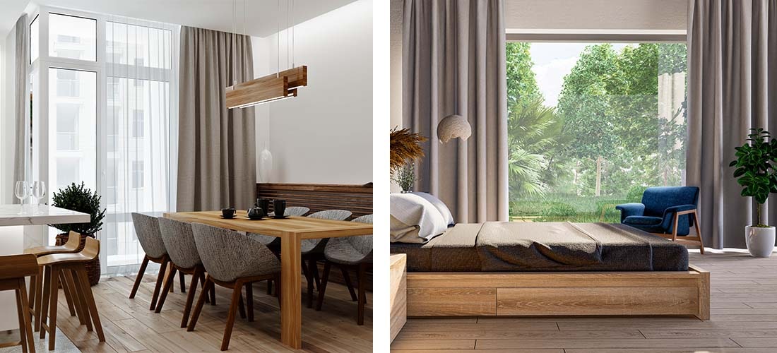 Modern privacy curtains in living room