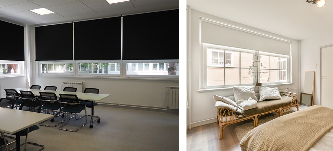 Privacy Roller Blinds installed in a living room